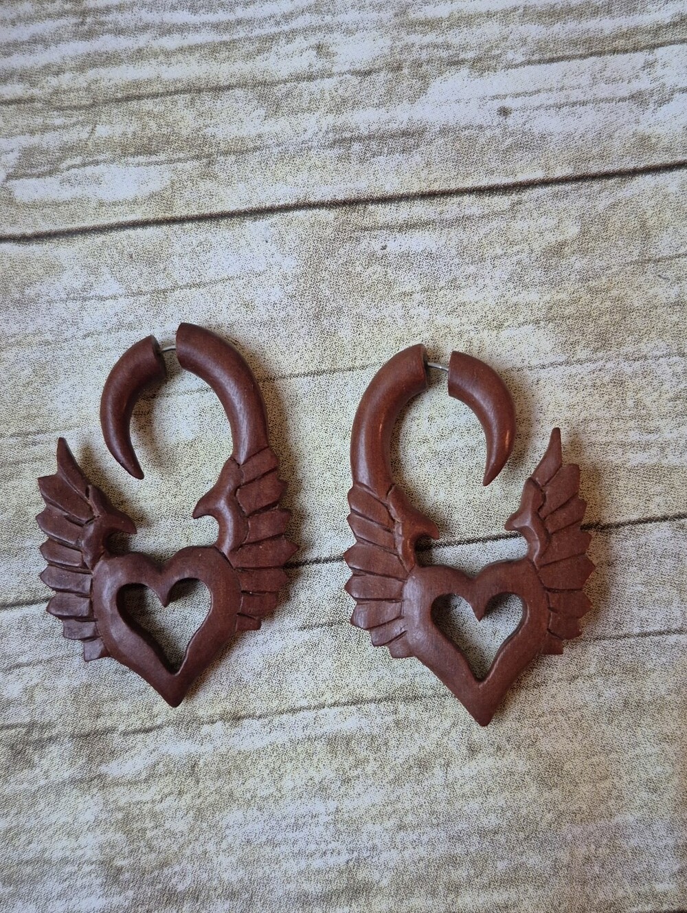 Winged Heart Dangle Earrings - Warm Brown
